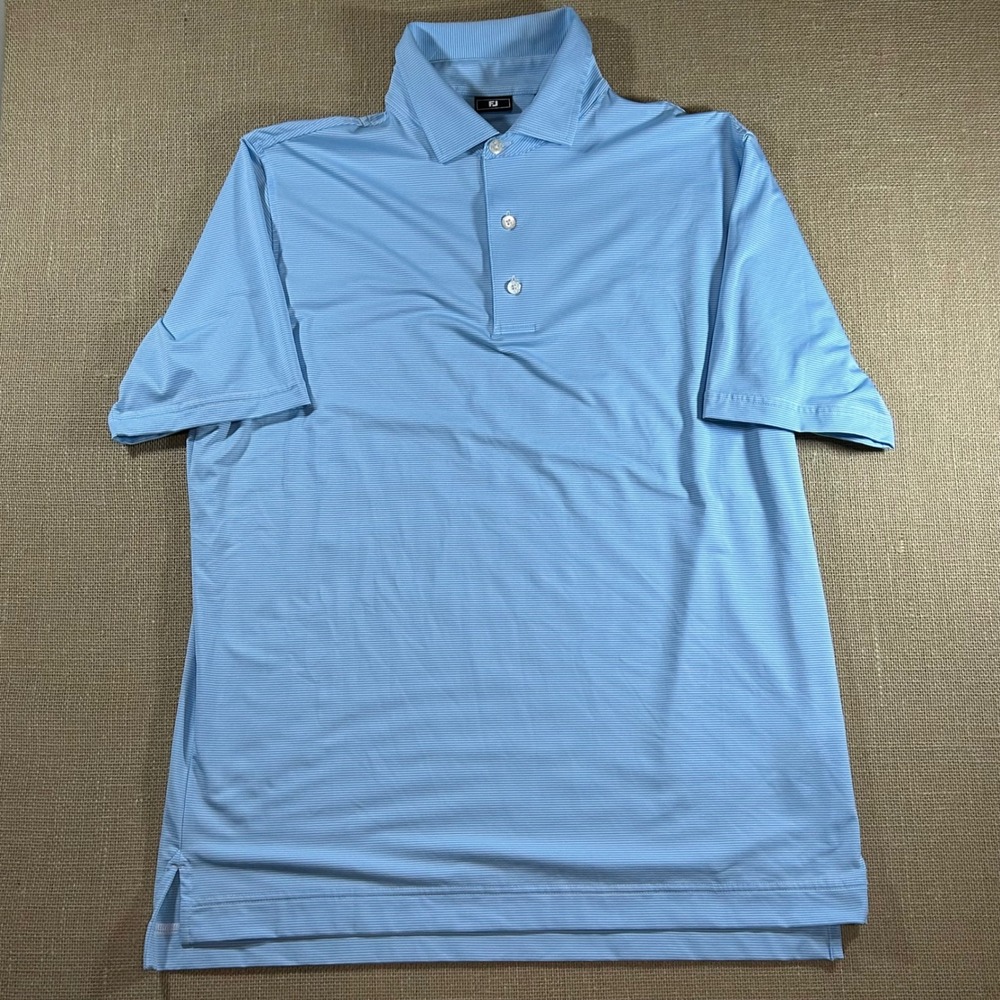 FootJoy Mens Lisle Striped Golf Polo Shirt Blue White Large 30458